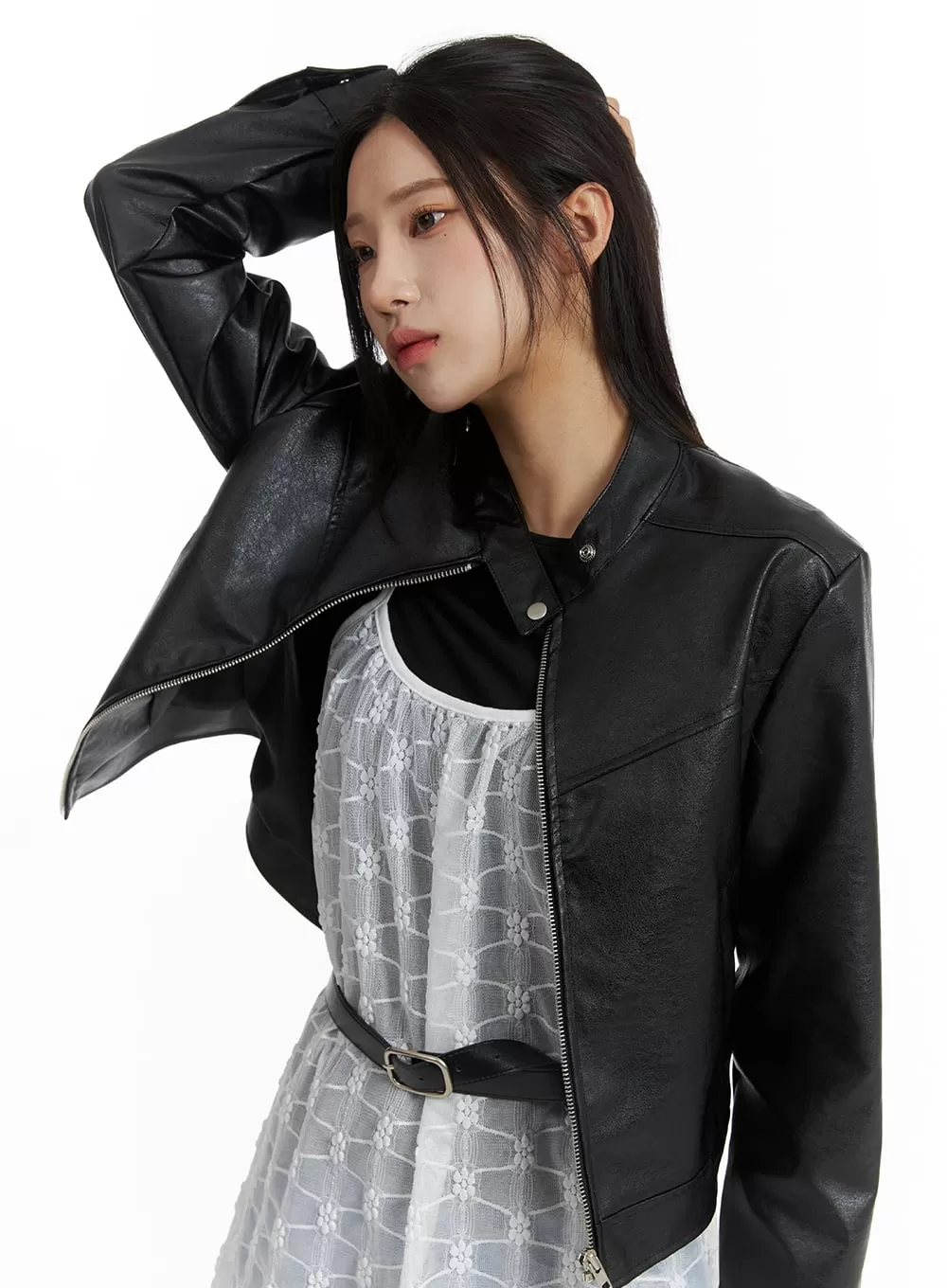 Faux Leather Zip-Up Jacket CJ431