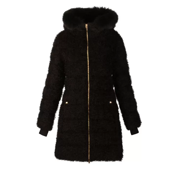 FEATHER COAT Girl Black 