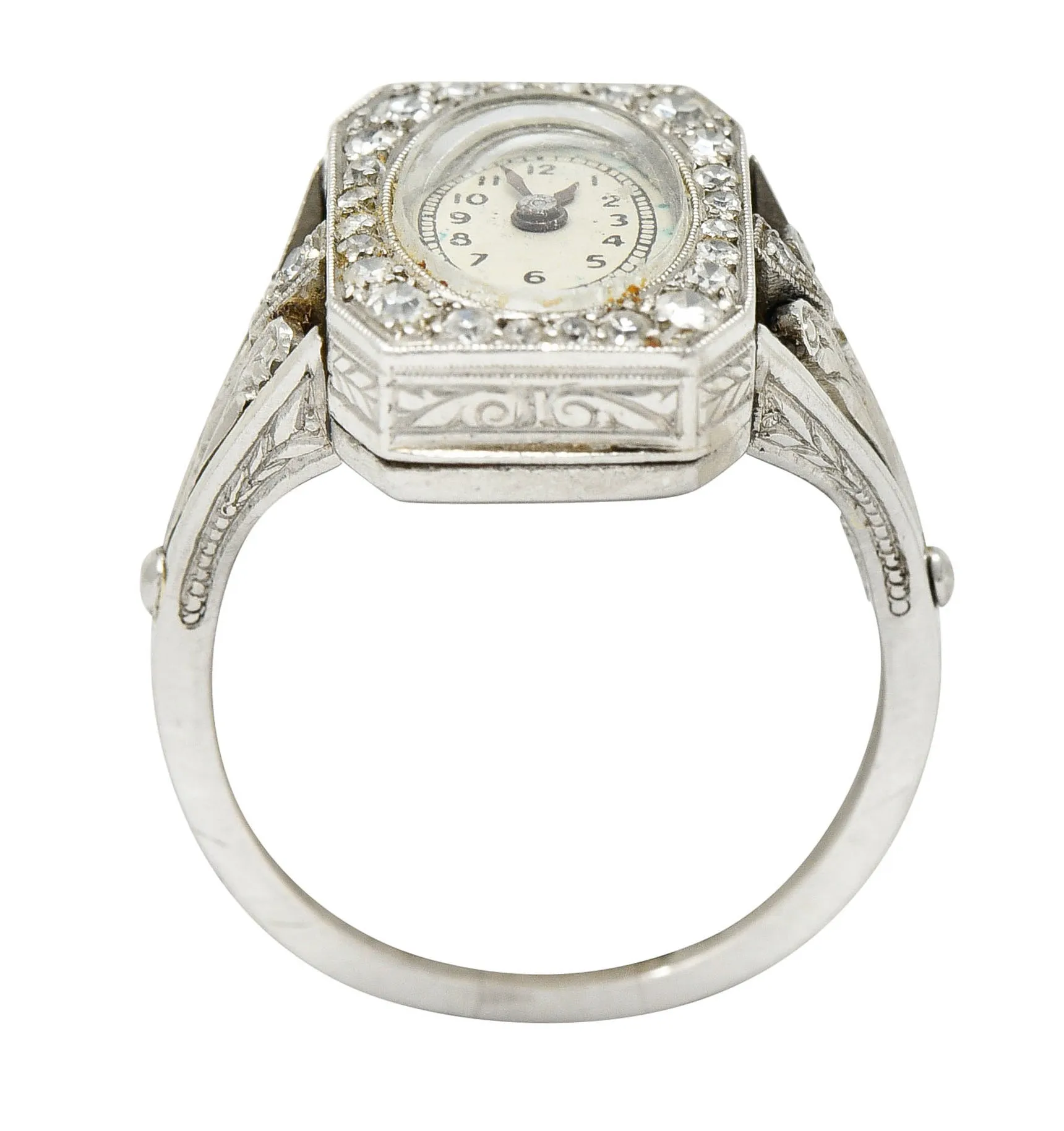 French 1930's Art Deco Diamond Platinum Watch Ring