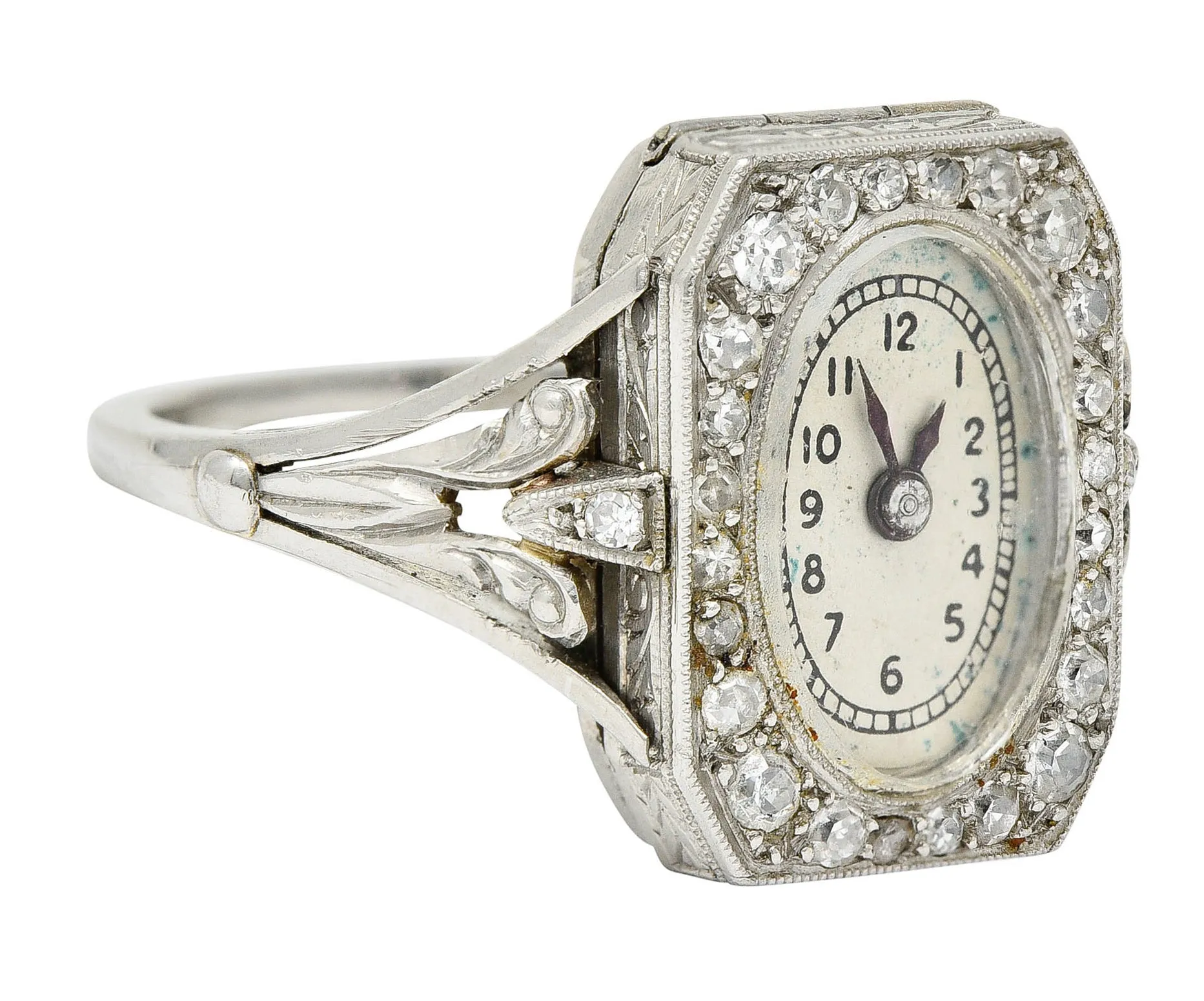 French 1930's Art Deco Diamond Platinum Watch Ring