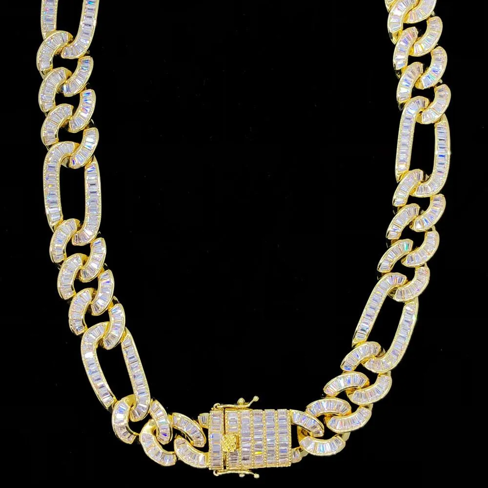 Full Baguette Figaro Hip Hop Bling Bling CZ Iced Out Chain