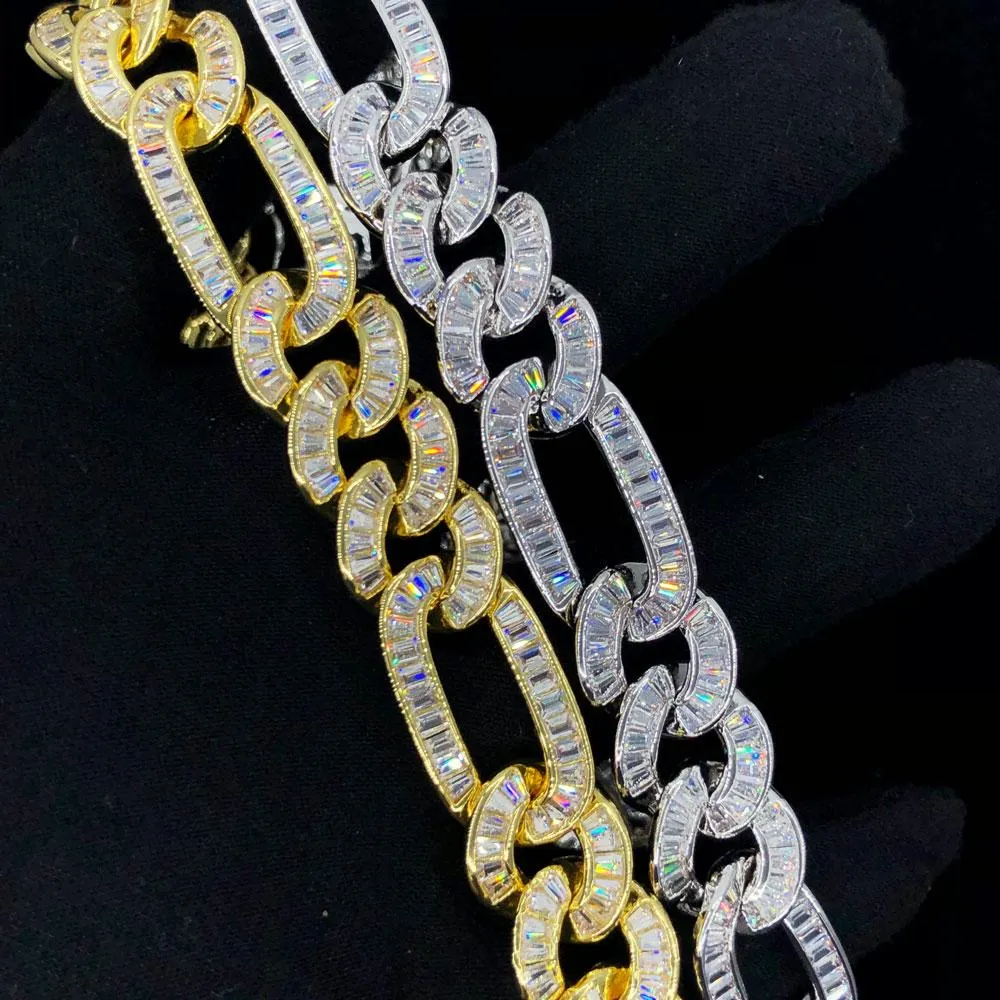 Full Baguette Figaro Hip Hop Bling Bling CZ Iced Out Chain