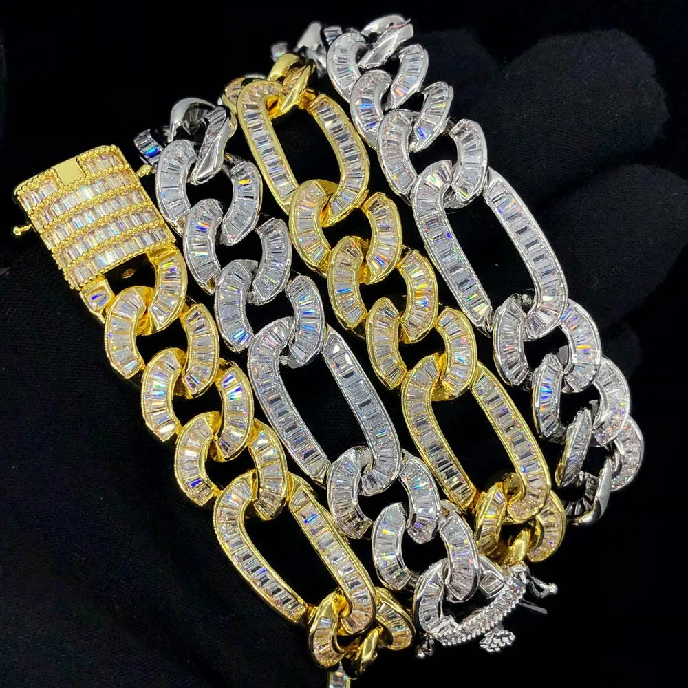 Full Baguette Figaro Hip Hop Bling Bling CZ Iced Out Chain