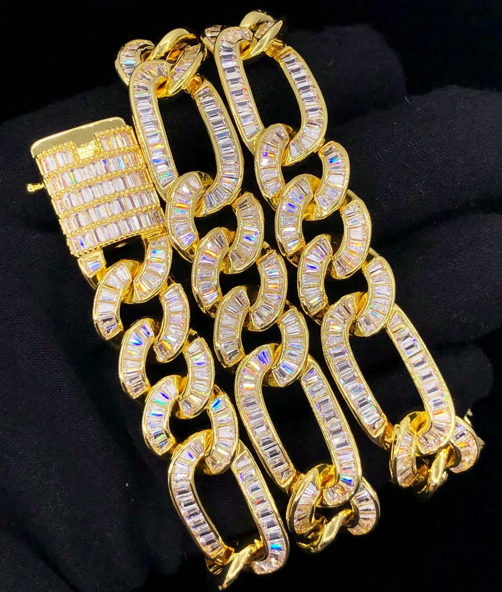 Full Baguette Figaro Hip Hop Bling Bling CZ Iced Out Chain