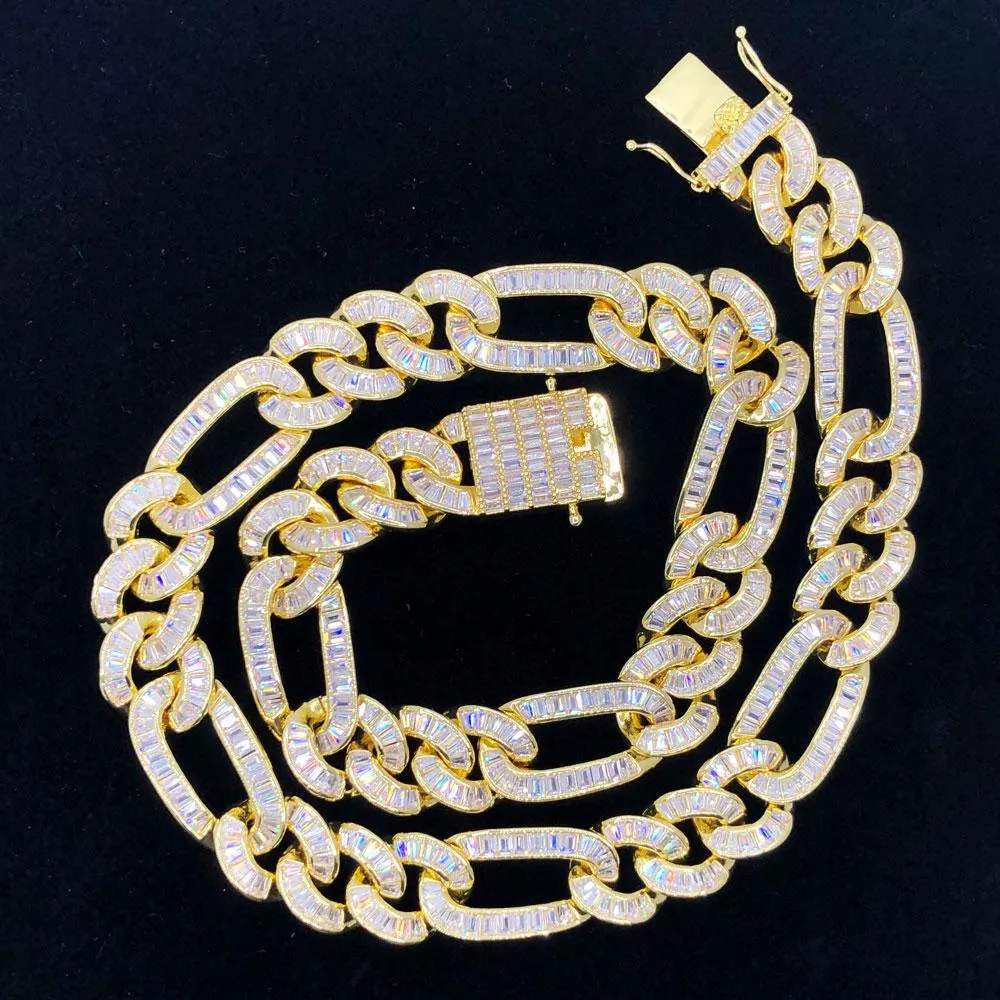 Full Baguette Figaro Hip Hop Bling Bling CZ Iced Out Chain