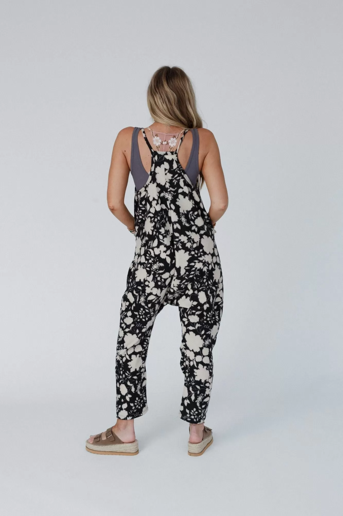 Garden Gala Floral Knit Jumpsuit - Black