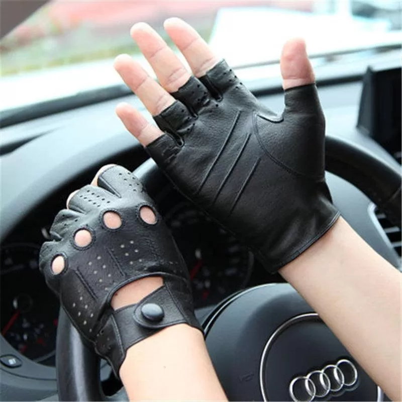 Genuine Leather Thin Semi-Finger Breathable Gloves