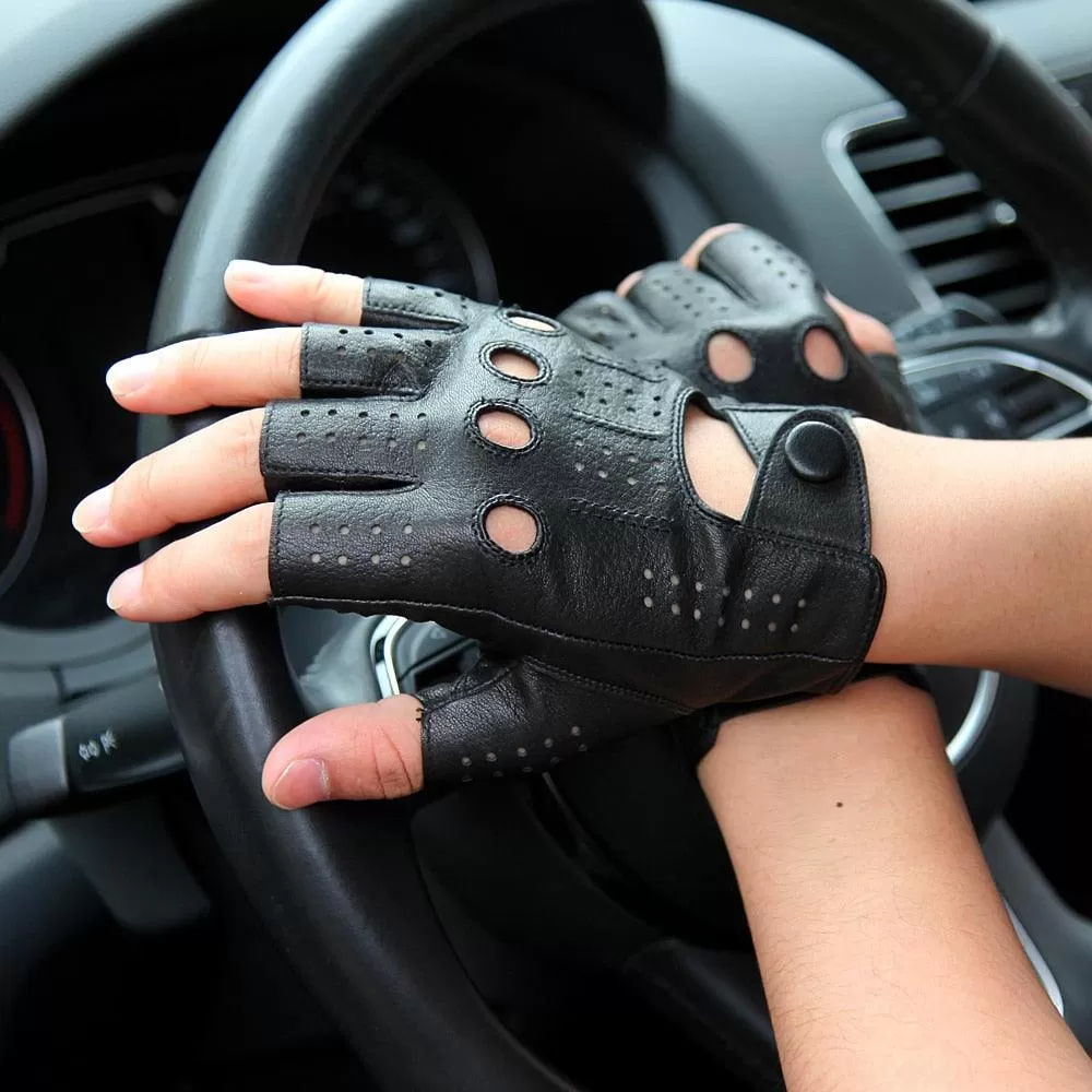 Genuine Leather Thin Semi-Finger Breathable Gloves