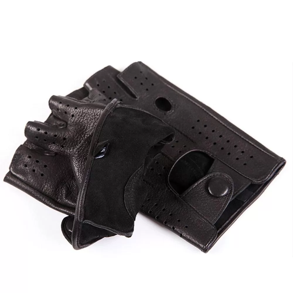 Genuine Leather Thin Semi-Finger Breathable Gloves