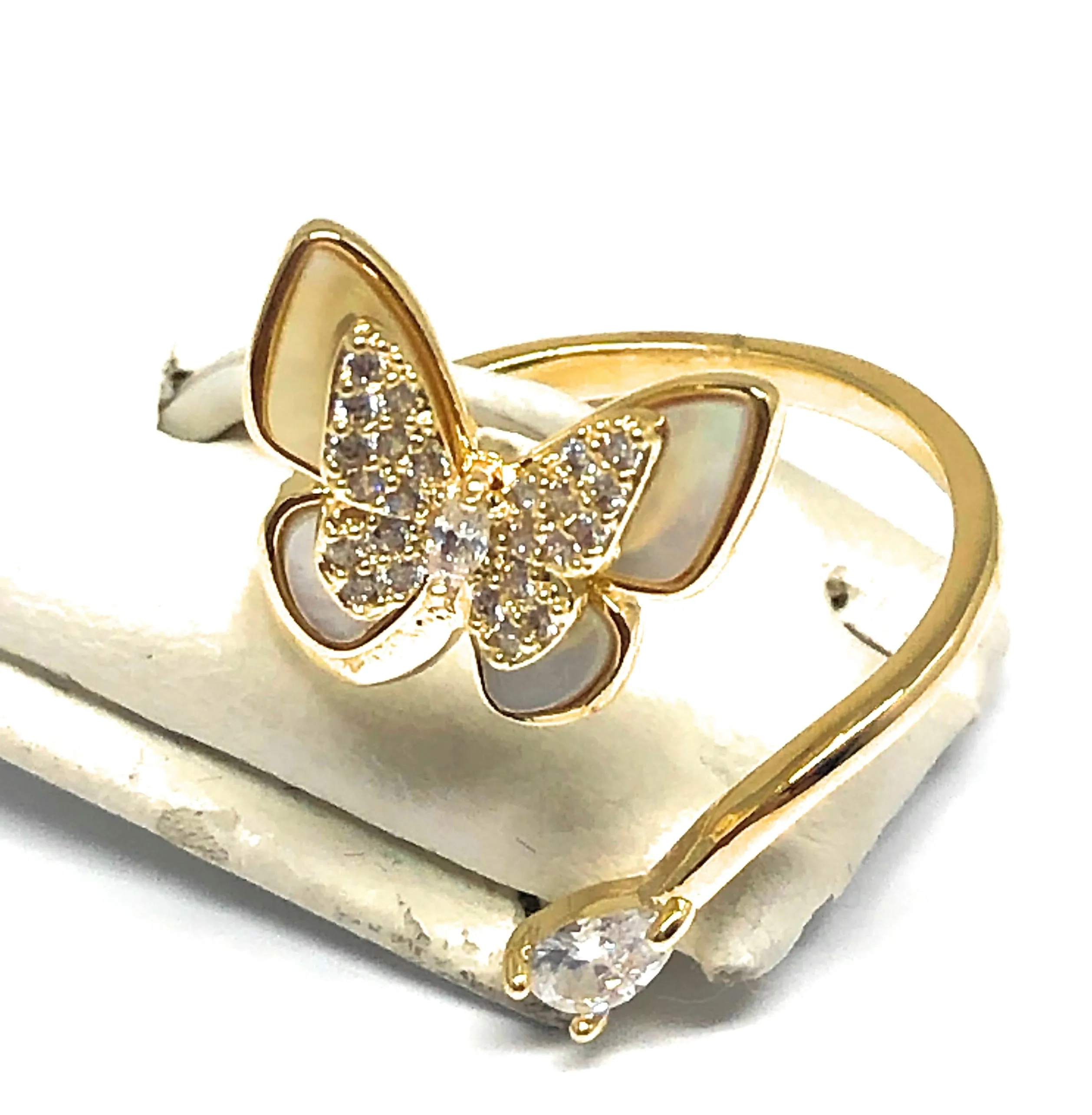 Gold Plated Adjustable Double Butterfly CZ Ring Sizes 6-12 Anillo