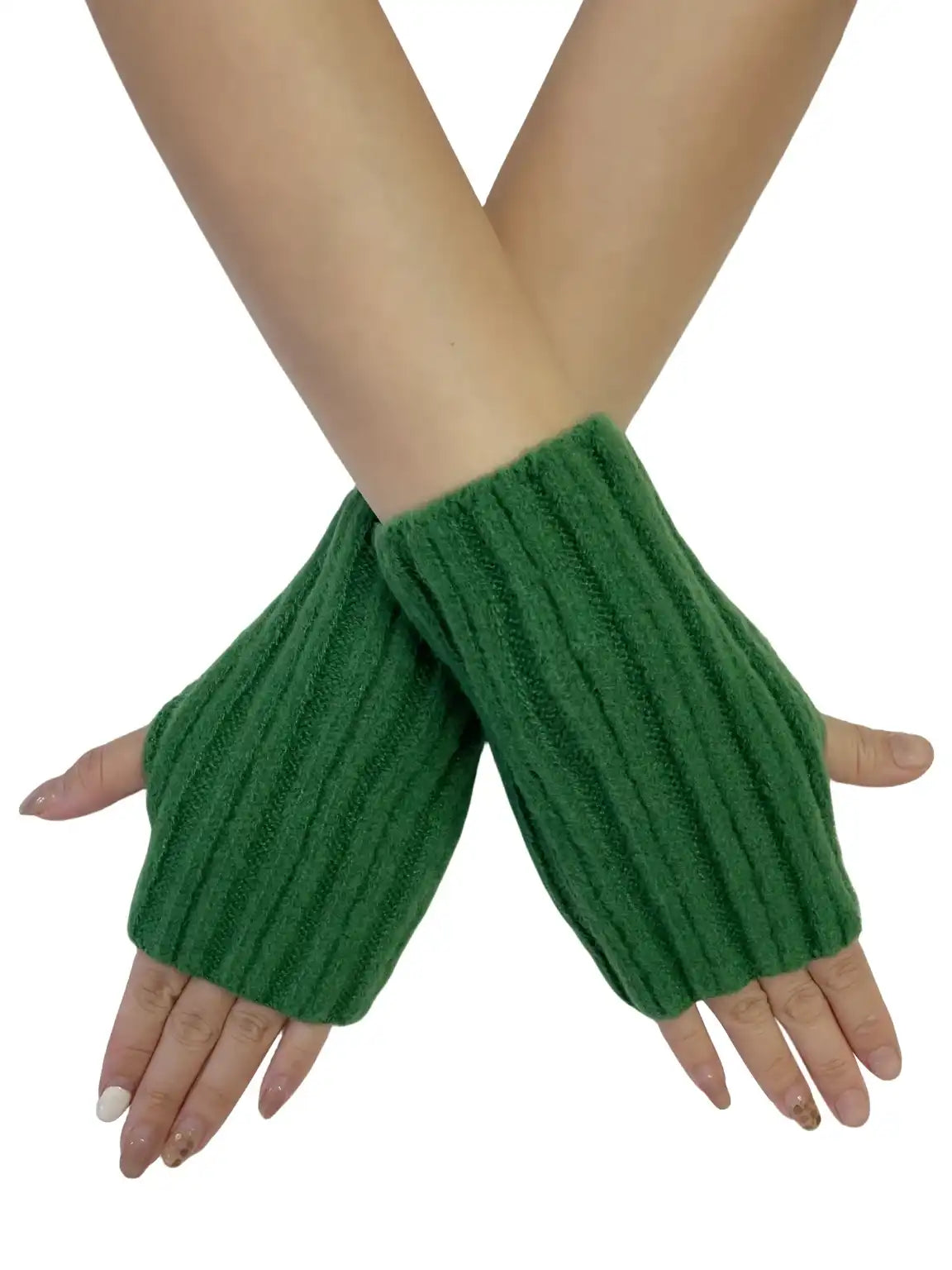 Green Ribbed Knit Fingerless Gloves