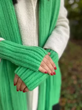 Green Ribbed Knit Fingerless Gloves