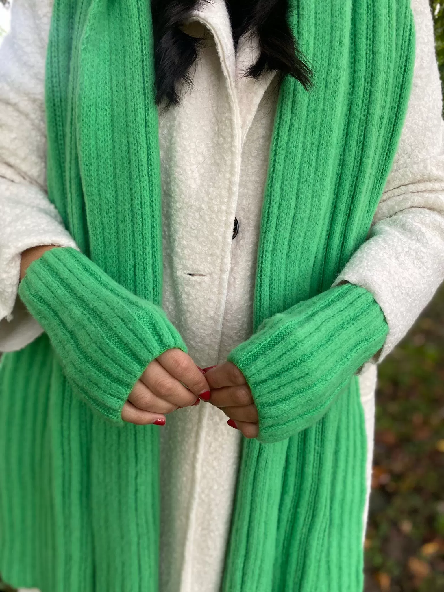 Green Ribbed Knit Fingerless Gloves