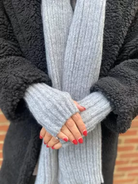 Grey Ribbed Knit Fingerless Gloves