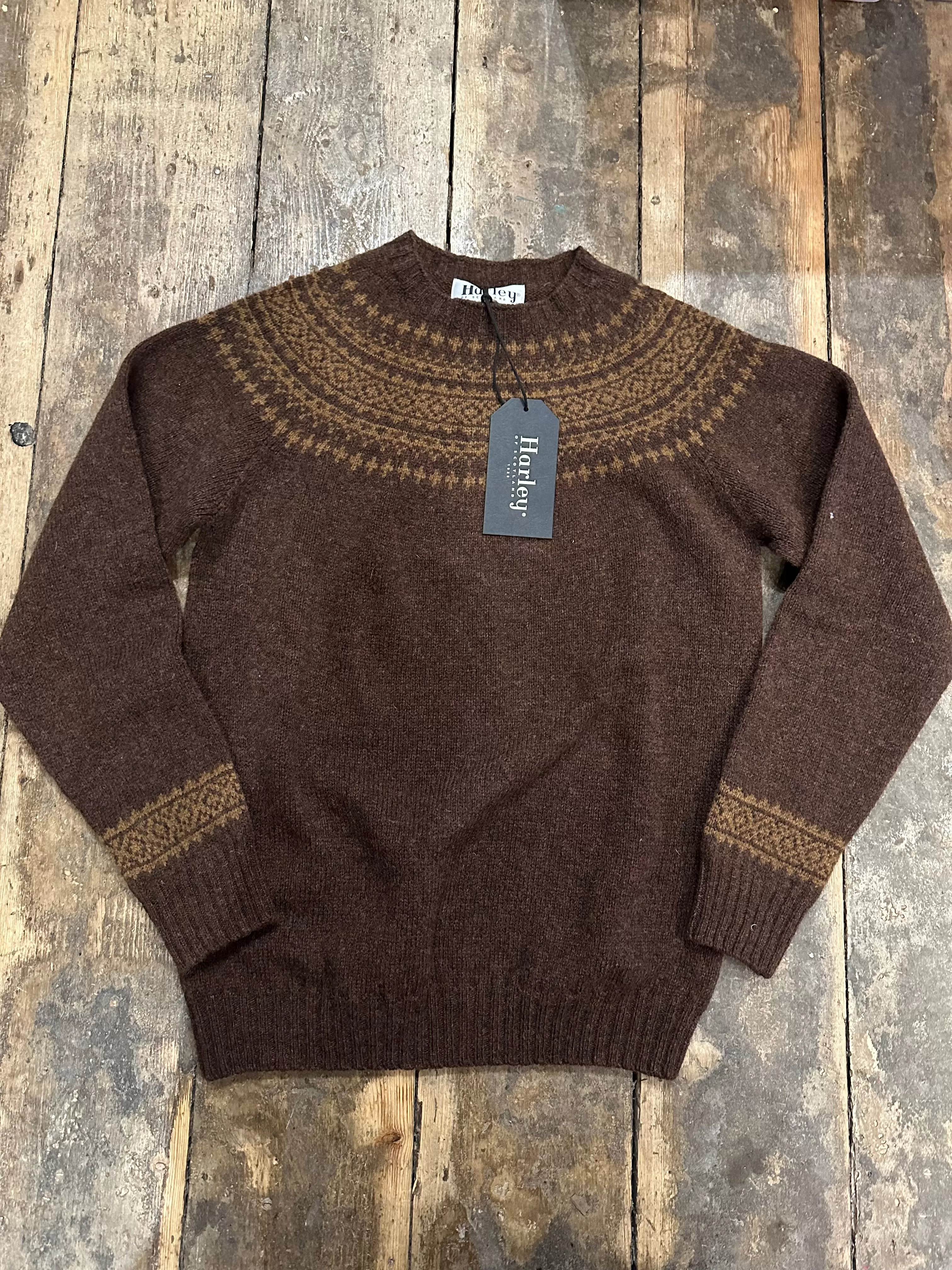 HARLEY OF SCOTLAND M3170/7 Yoke Fairisle Knit - Coffee/Pecan (Excluded From ALL Discount Codes)