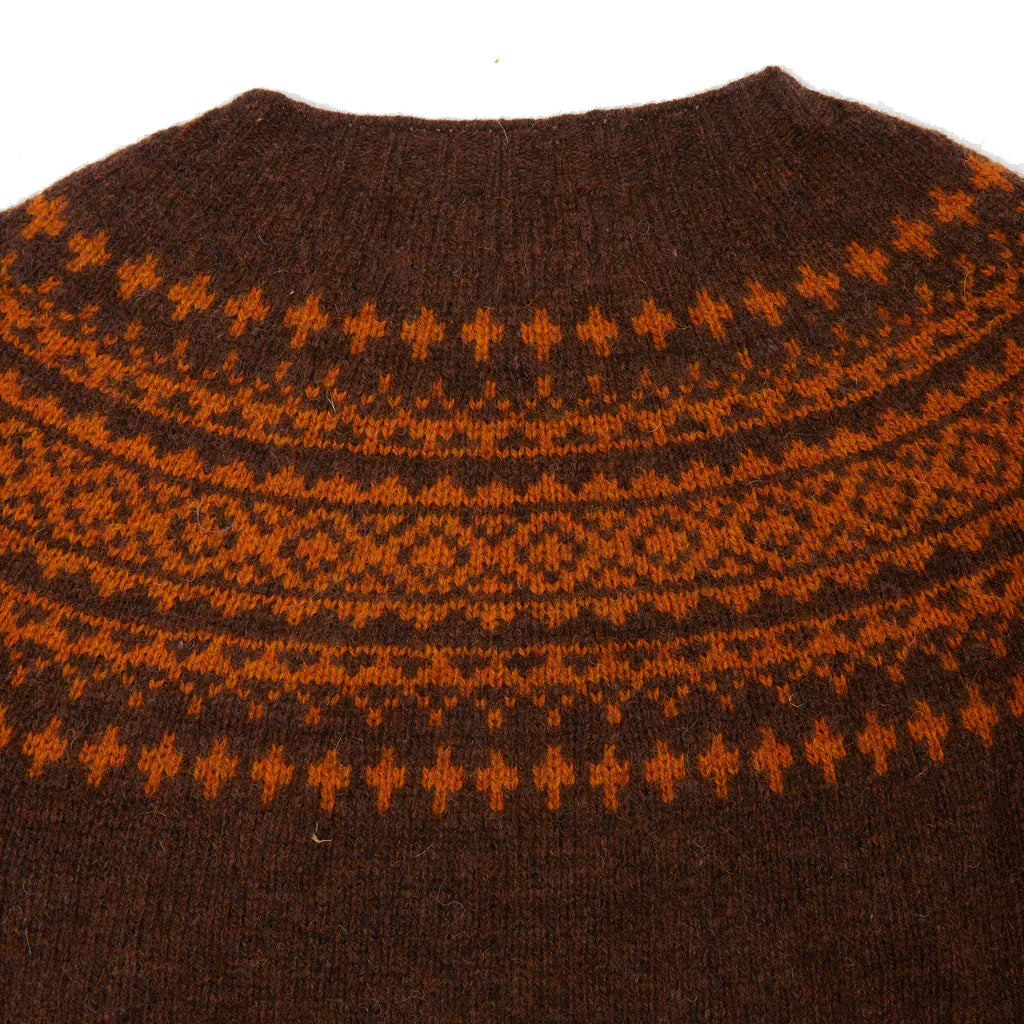 HARLEY OF SCOTLAND M3170/7 Yoke Fairisle Knit - Coffee/Vintage Orange (Excluded From ALL Discount Codes)