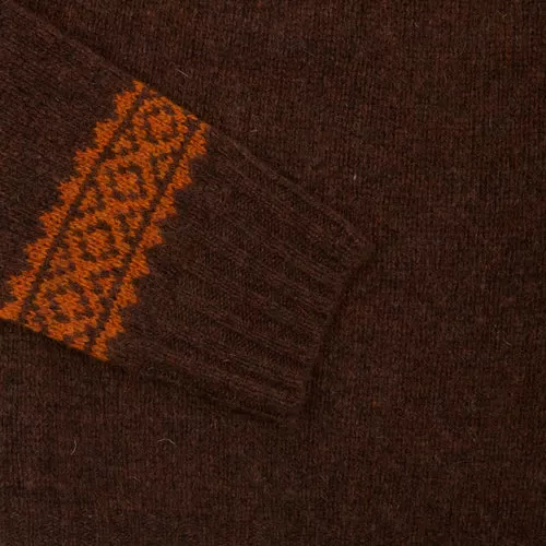 HARLEY OF SCOTLAND M3170/7 Yoke Fairisle Knit - Coffee/Vintage Orange (Excluded From ALL Discount Codes)