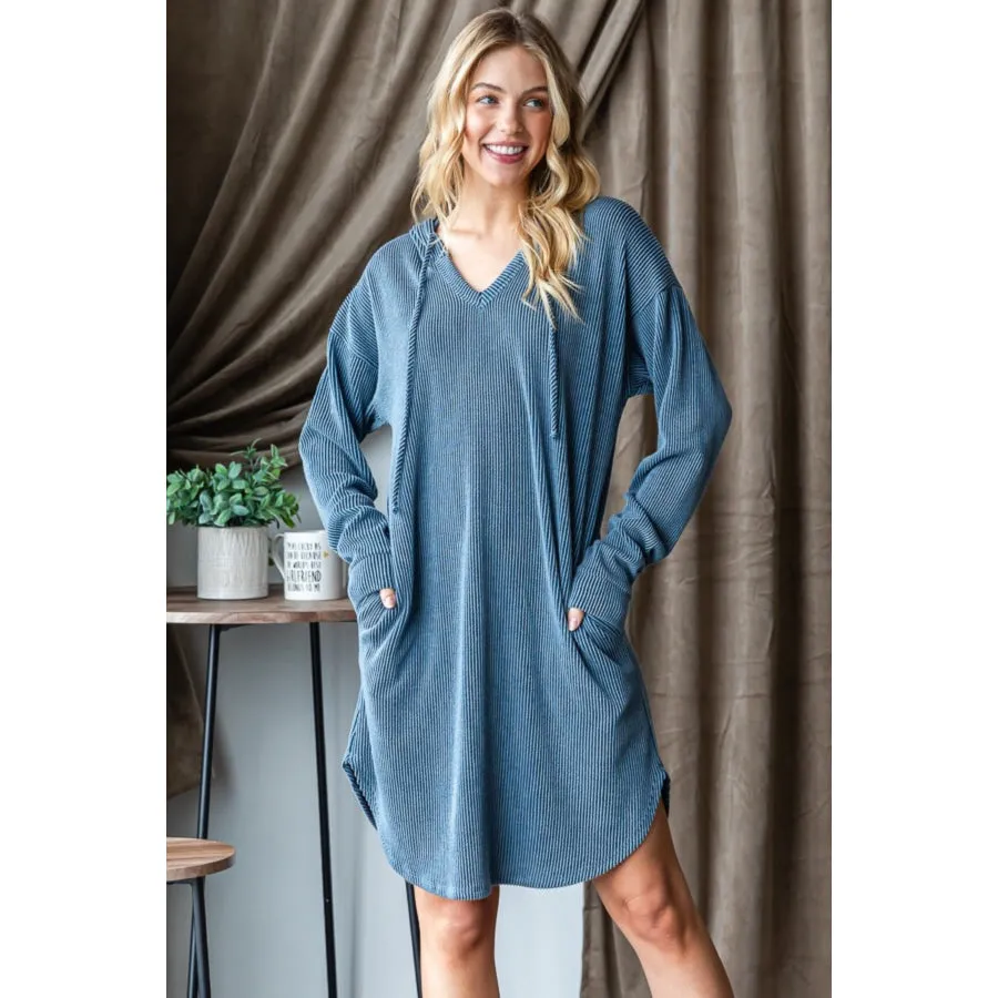 Heimish Ribbed Long Sleeve Hooded Dress