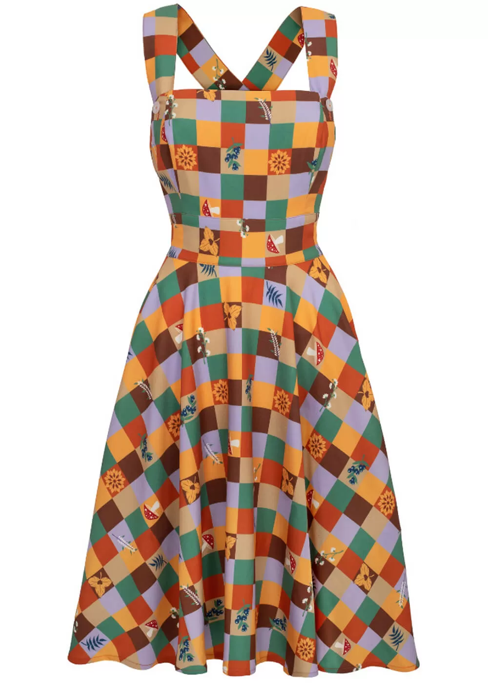 Hell Bunny Hawthorn Check 40's Pinafore Swing Dress Multi