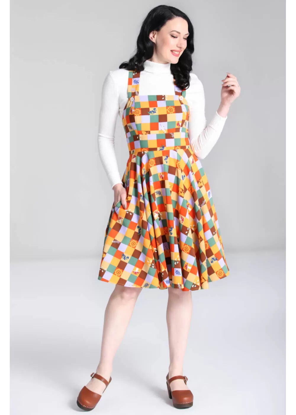 Hell Bunny Hawthorn Check 40's Pinafore Swing Dress Multi