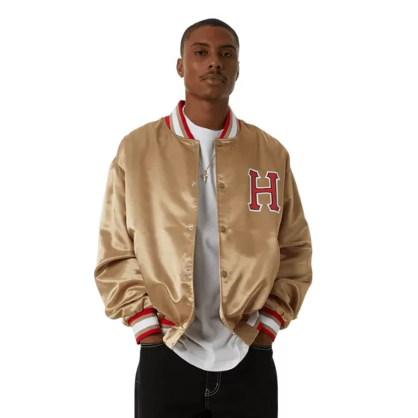 HUF Crackerjack Satin Baseball Jacket - Oatmeal