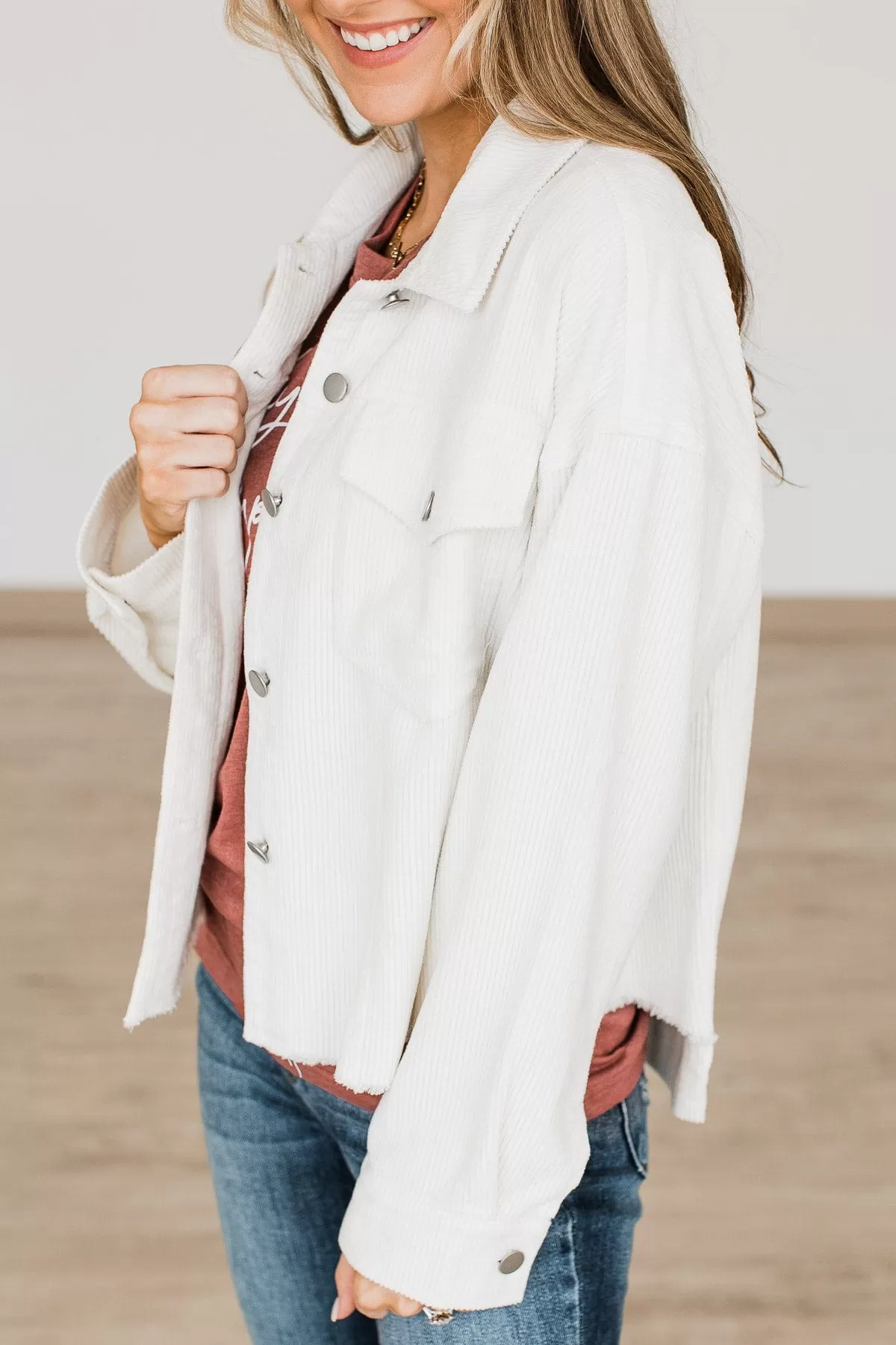 In Her Element Lightweight Corduroy Jacket- Off-White