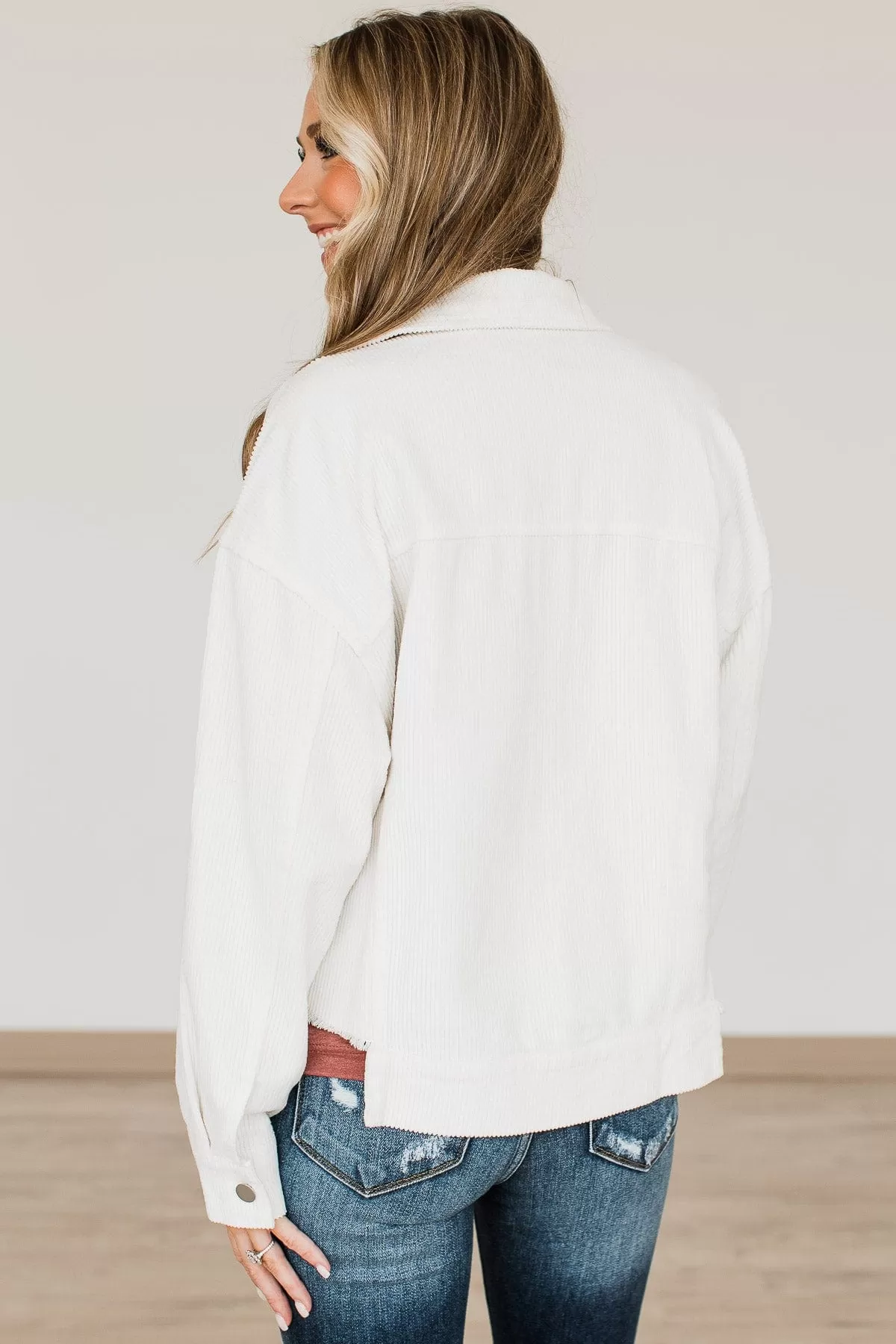 In Her Element Lightweight Corduroy Jacket- Off-White