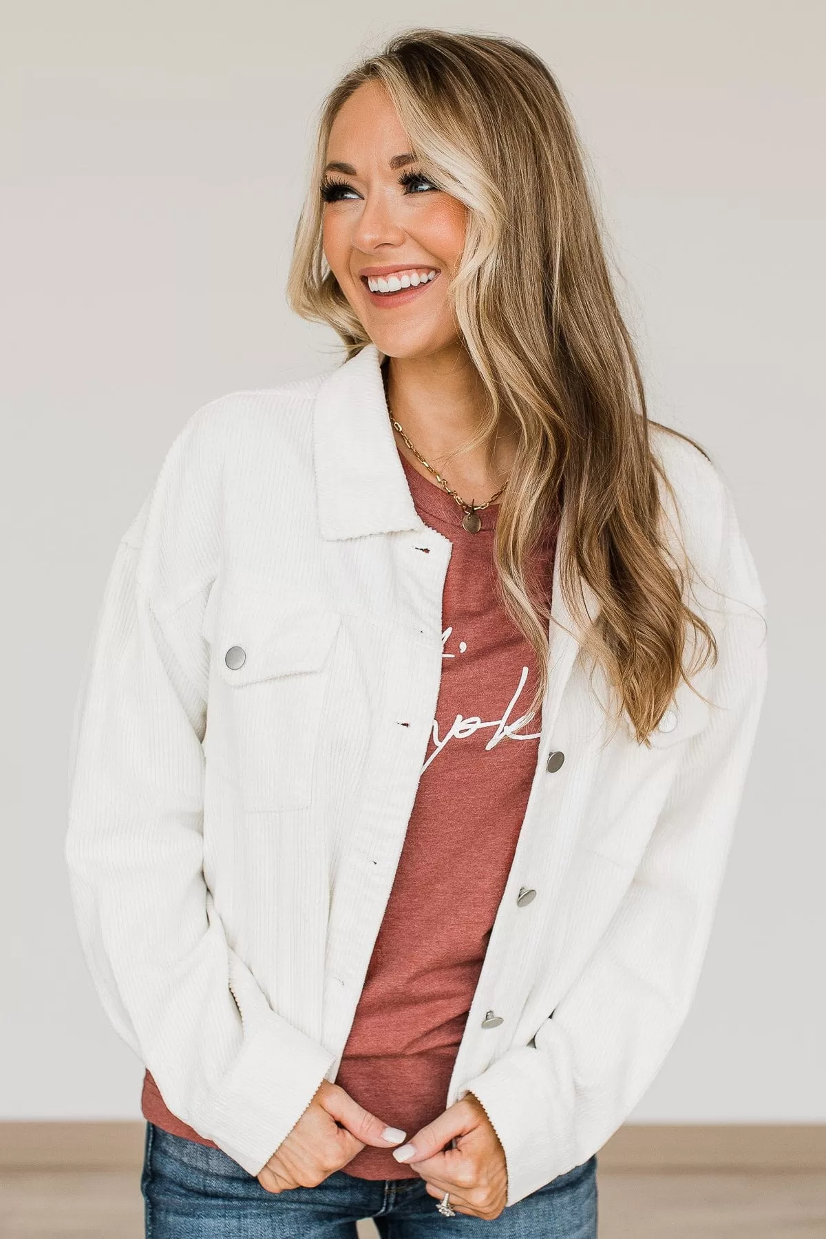 In Her Element Lightweight Corduroy Jacket- Off-White