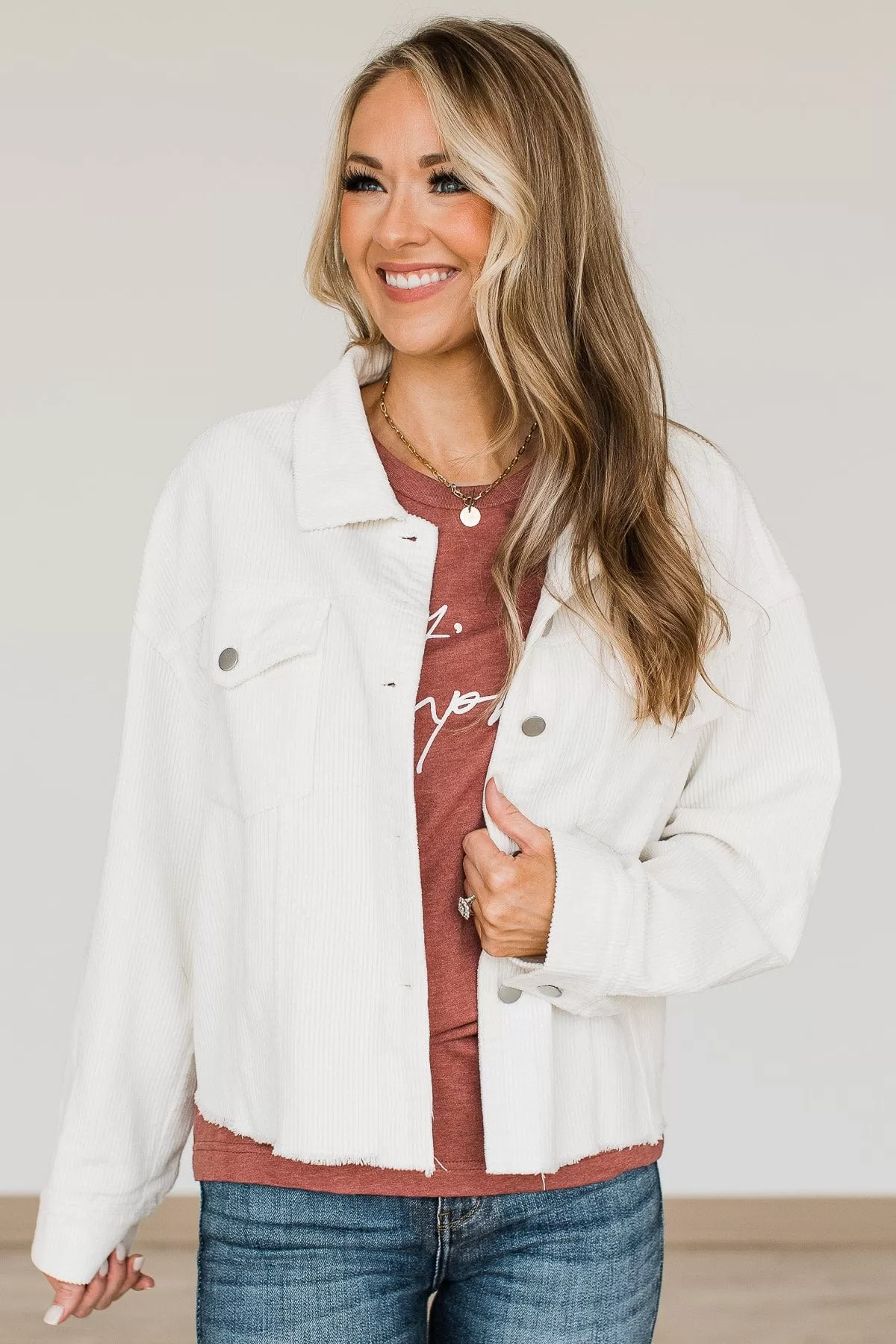 In Her Element Lightweight Corduroy Jacket- Off-White