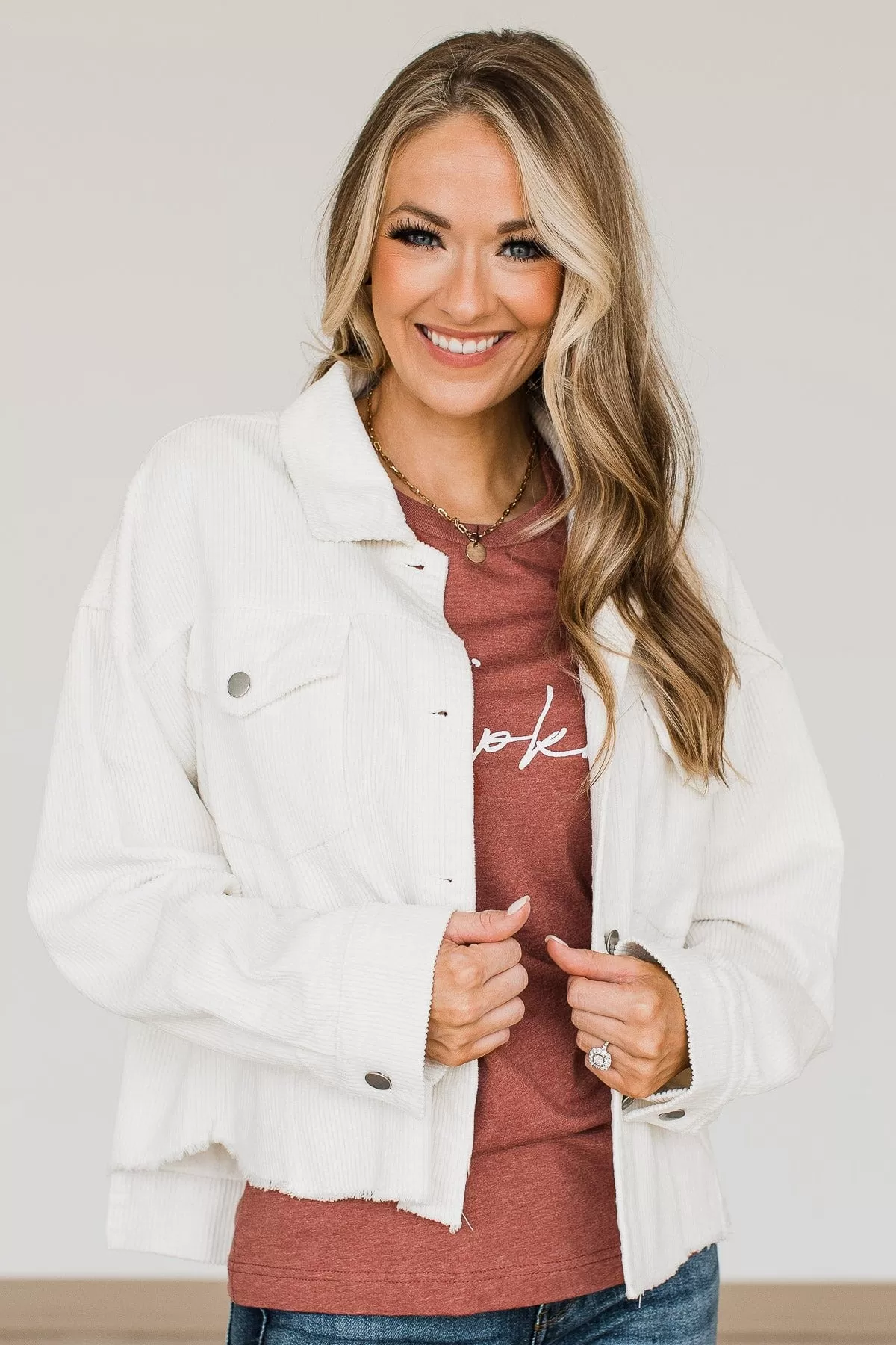 In Her Element Lightweight Corduroy Jacket- Off-White