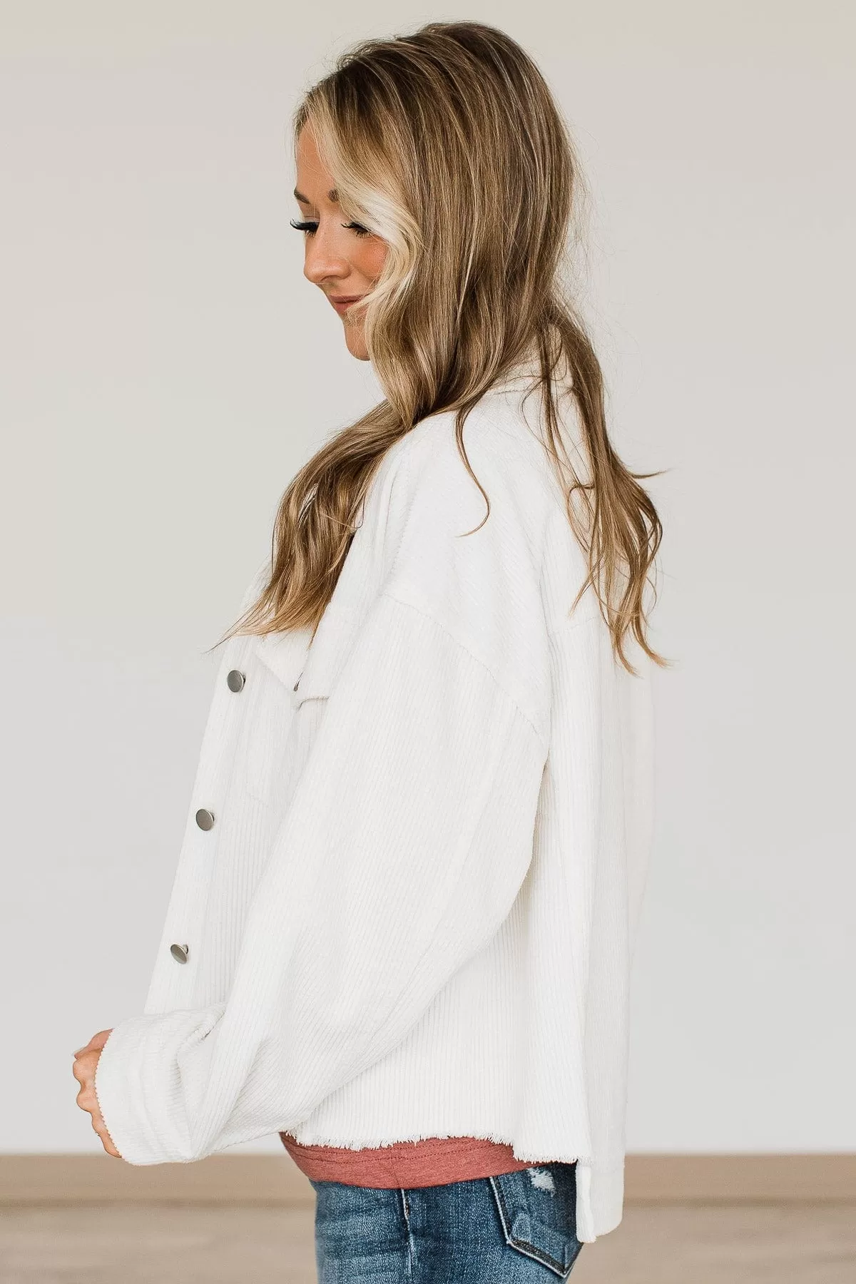 In Her Element Lightweight Corduroy Jacket- Off-White