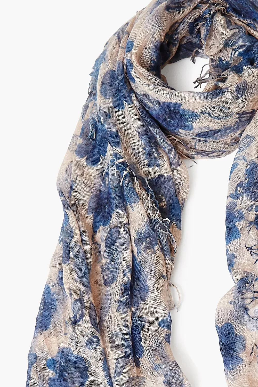 Indigo Blue French Floral Cashmere and Silk Scarf