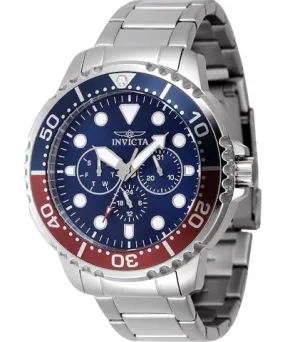 Invicta Pro Diver Stainless Steel Blue And Red Pepsi Bezel Blue Dial Quartz 47227 Men's Watch