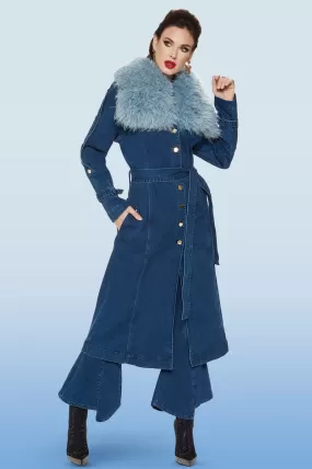 Jean Denim Blue Faux Fur Collar Coati