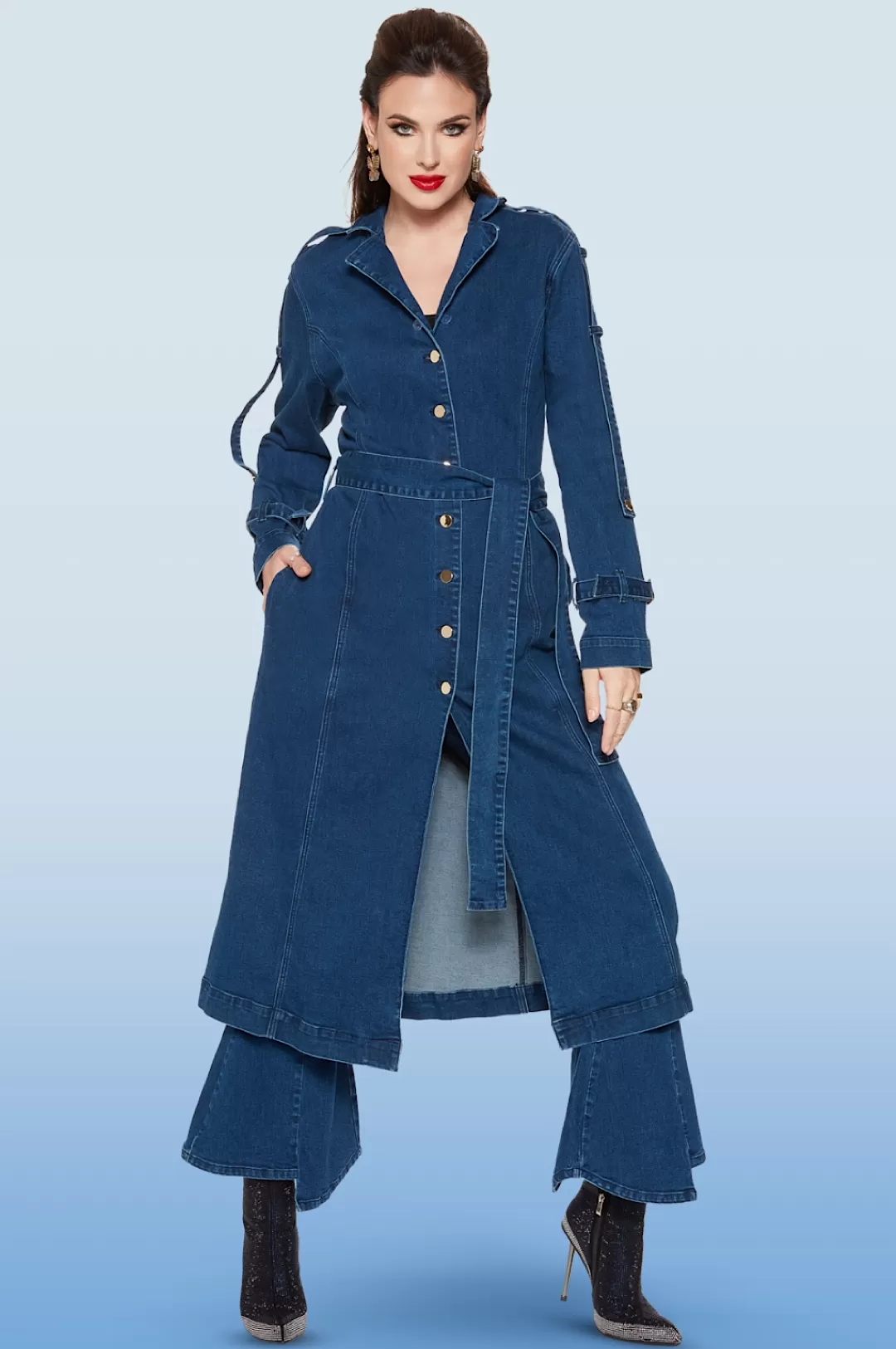 Jean Denim Blue Faux Fur Collar Coati