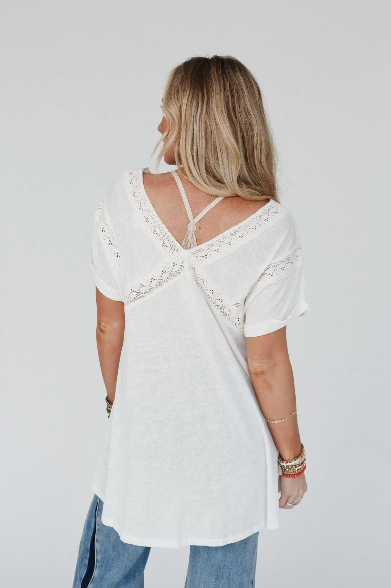 Kari Lace Detail Tunic Top - White