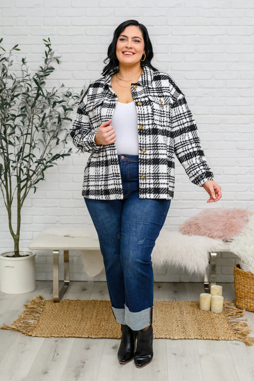 Kate Plaid Jacket in Black & White