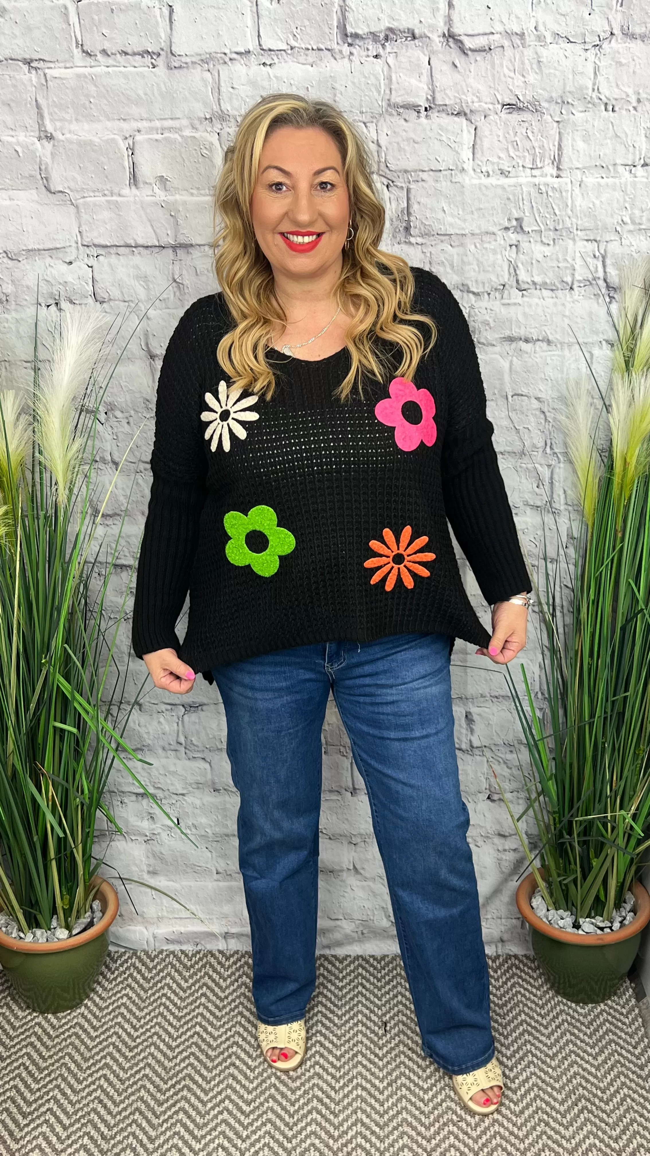 KATRINA Knitted Flower Motif Jumper