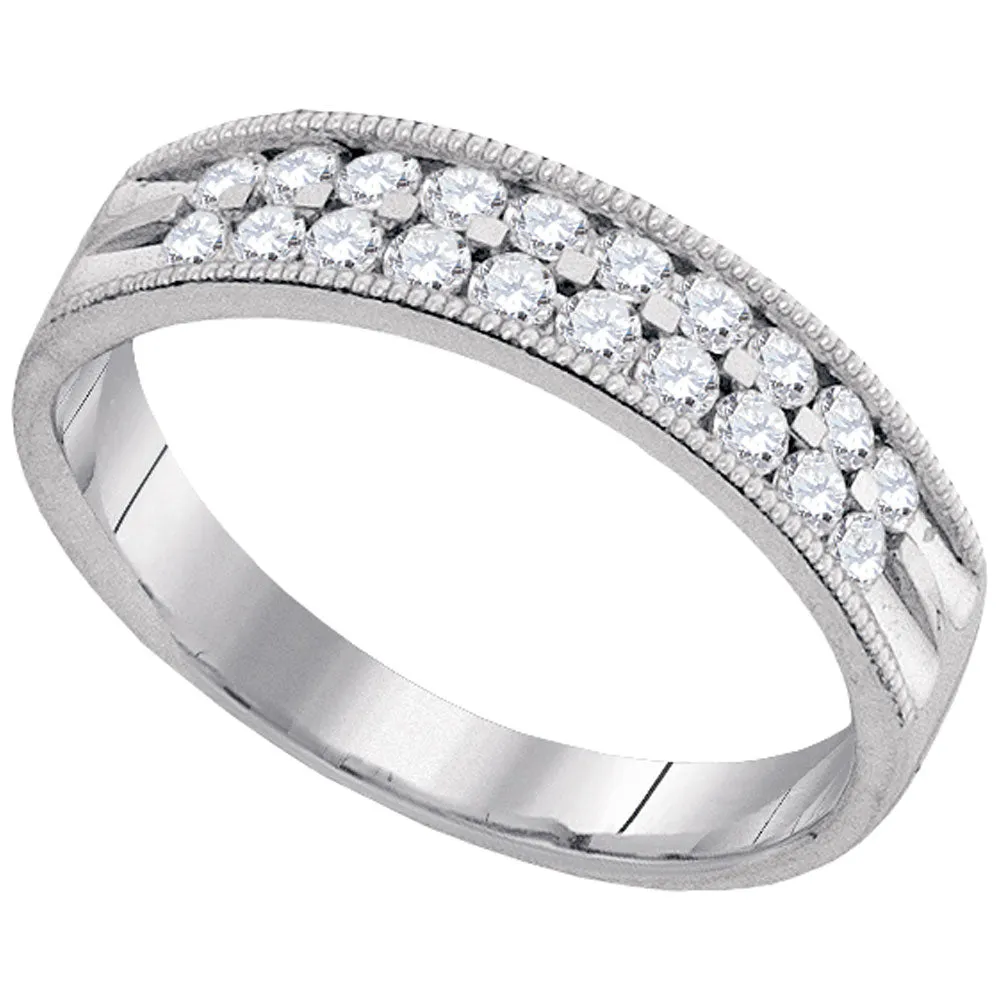 Keene Jewelers 10kt White Gold Womens Round Diamond Double Row Milgrain Wedding Band 1/2 Cttw