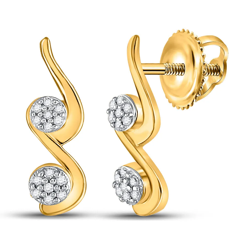 Keene Jewelers 10kt Yellow Gold Womens Round Diamond Cradled Double Cluster Earrings 1/12 Cttw