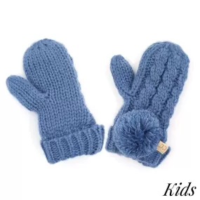 Kid's C.C Cable Knit Pom Mitten- Dark Denim