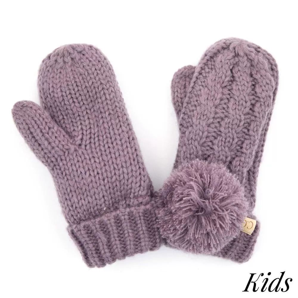 Kid's C.C Cable Knit Pom Mitten- Violet