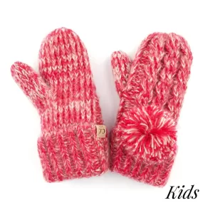 Kid's C.C Two Tone Pom Gloves with Fuzzy Lining- Hot Pink