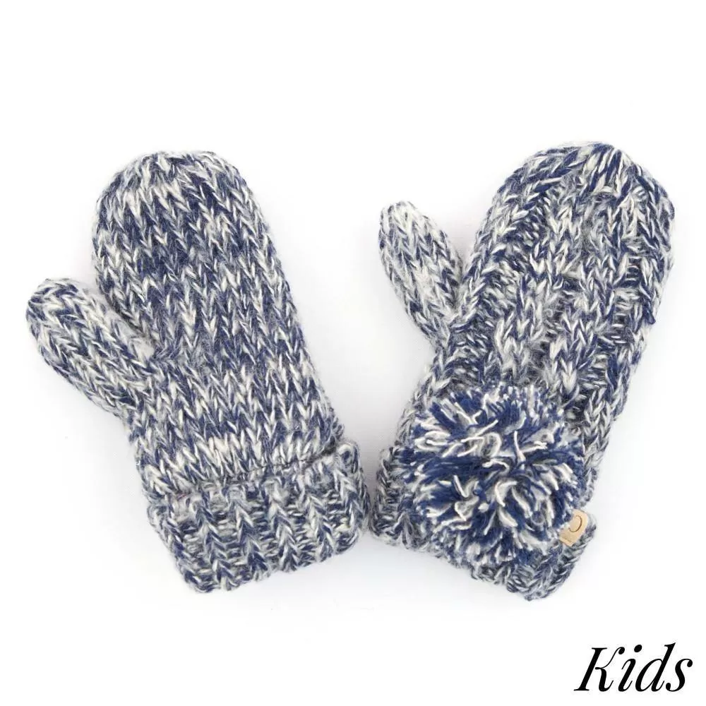 Kid's C.C Two Tone Pom Gloves with Fuzzy Lining- Navy