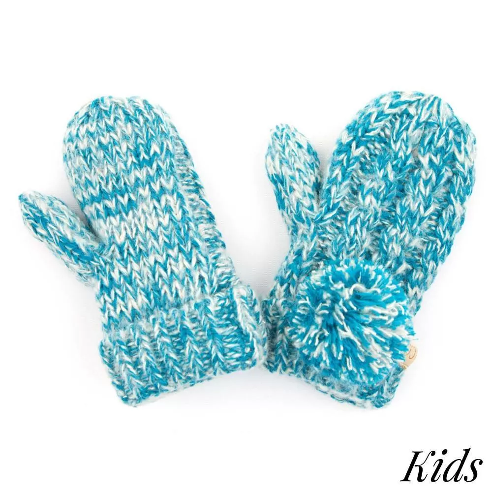 Kid's C.C Two Tone Pom Gloves with Fuzzy Lining- Teal