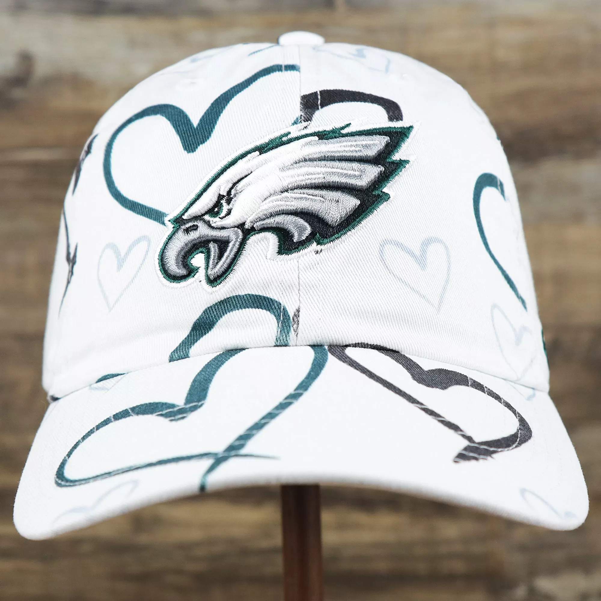 Kids Philadelphia Eagles Hearts All Over Print Dad Hat | White Kid’s Dad Hat