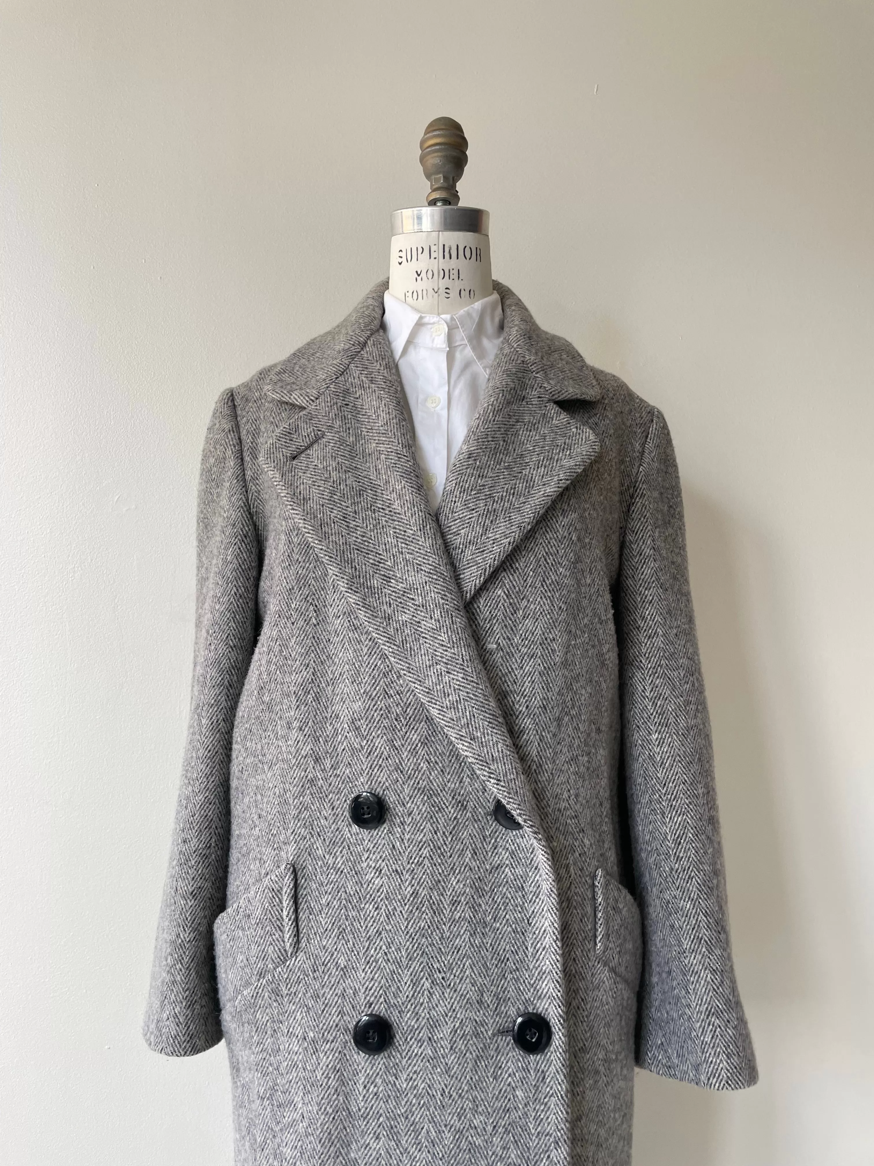 Klein Herringbone Wool Coat