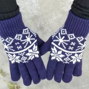 Knitted Mittens Gloves Blue