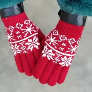 Knitted Mittens Gloves Red