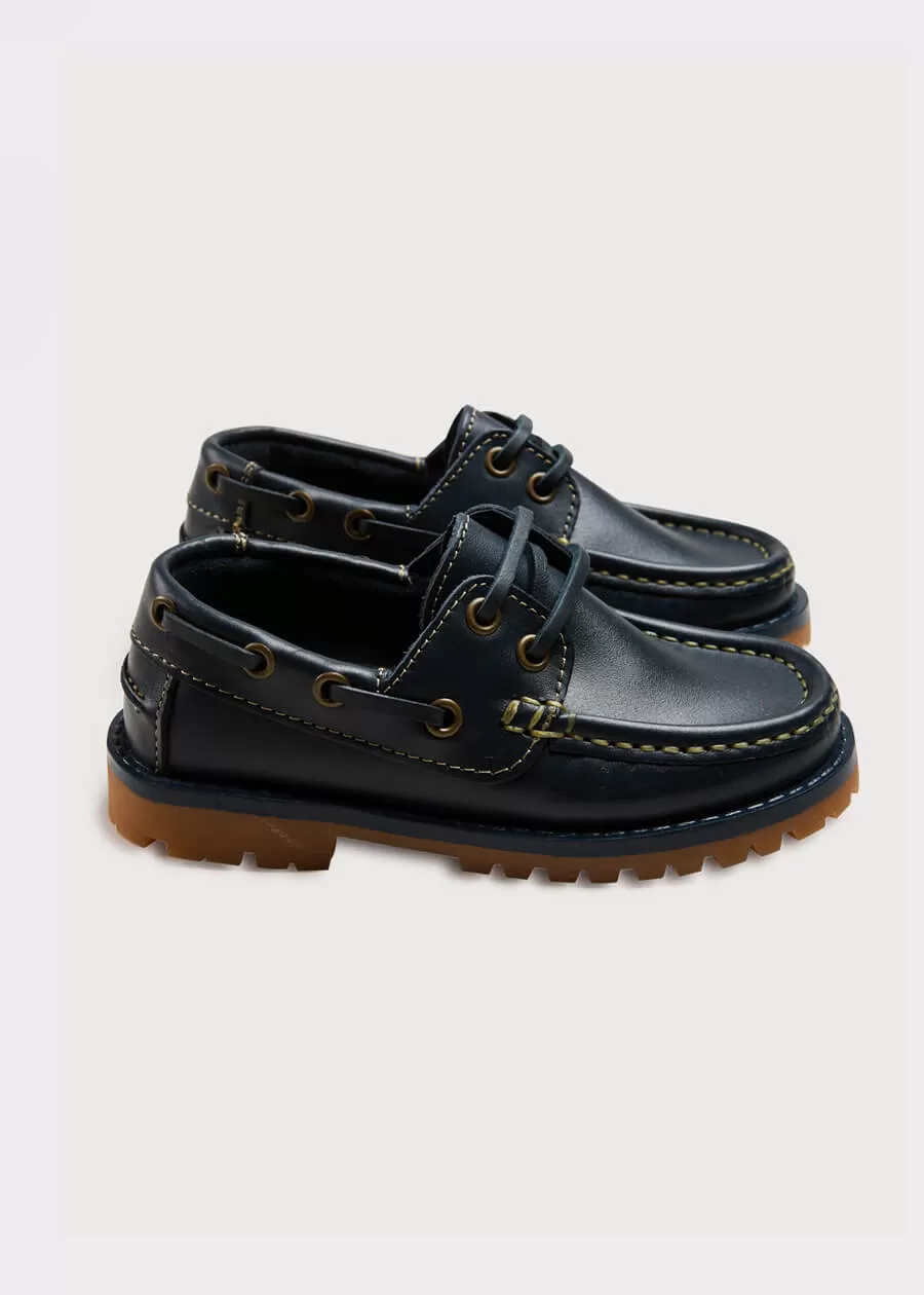 Leather Boat Shoes in Navy (26-34EU)